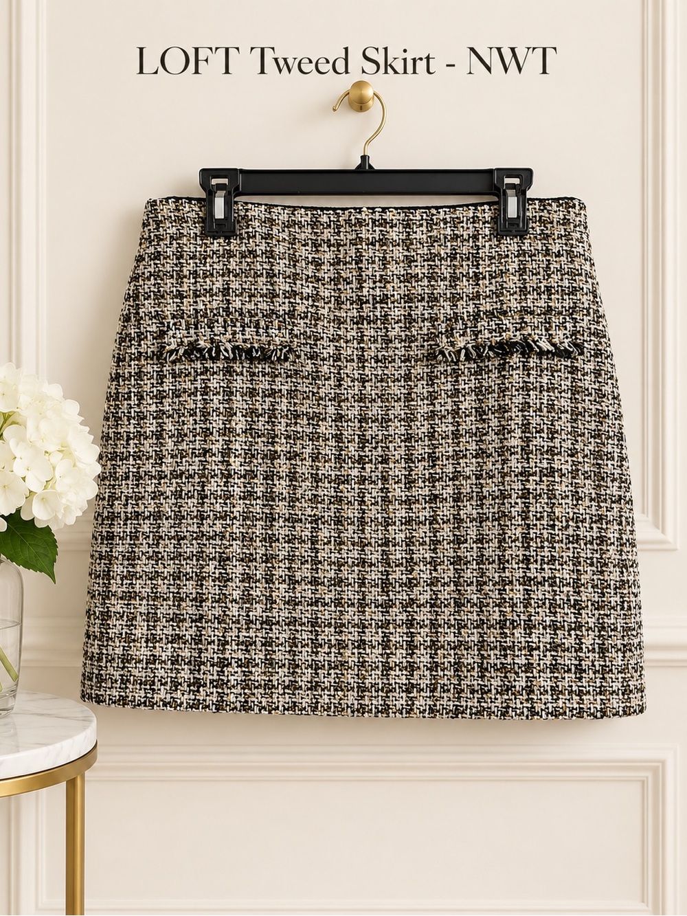 LOFT Black & White Tweed A-Line Mini Skirt